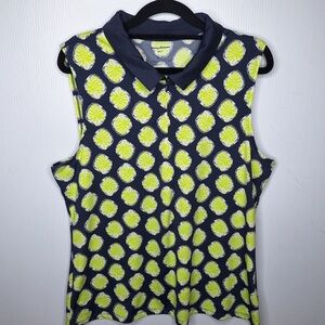 Talbots Navy and Yellow Patterned Sleeveless Blouse